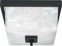  60/001 - 2-Light 12" Textured Black Flush Mounted Ceiling Light Fixture with Alabaster Swirl Glass