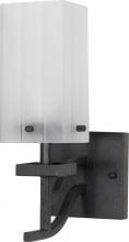  60/004 - 1-Light 5" Textured Black Wall Mounted Vanity Fixture with Alabaster Swirl Glass