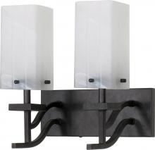  60/005 - 2-Light 13" Textured Black Wall Mounted Vanity Fixture with Alabaster Swirl Glass