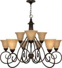  60/008 - 2-Tier 9-Light 28" Copper Bronze Chandelier with Champagne Linen Washed Glass