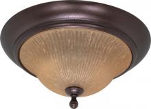  60/011 - 2-Light 16" Copper Bronze Flush Mount Ceiling Light Fixture with Champagne Linen Washed Glass