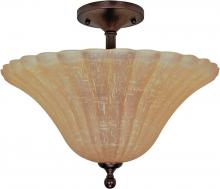  60/012 - 3-Light 16" Copper Bronze Semi Flush Ceiling Light Fixture with Champagne Linen Washed Glass