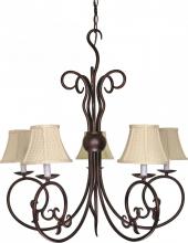  60/040 - 5-Light 29" Old Bronze Chandelier with Linen Waffle Shade