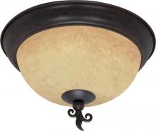  60/041 - 3-Light 15" Old Bronze Flush Mount Ceiling Light Fixture with Tuscan Suede Glass