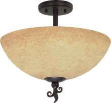  60/042 - 3-Light 16" Old Bronze Semi Flush Ceiling Light Fixture with Tuscan Suede Glass
