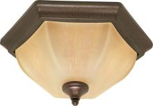  60/056 - 2-Light 16" Copper Bronze Flush Ceiling Light Fixture with Champagne Washed Linen Glass