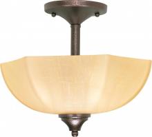  60/057 - 2-Light 13" Copper Bronze Semi Flush Ceiling Light Fixture with Champagne Washed Linen Glass