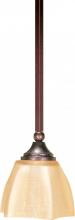  60/058 - 1-Light 7" Copper Bronze Mini Pendant with Hang Straight Canopy with Champagne Washed Linen