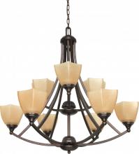  60/063 - 9-Light 32" Copper Bronze Chandelier with Champagne Washed Linen Glass