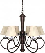  60/101 - 6-Light 27" Old Bronze Chandelier with Natural Linen Shades
