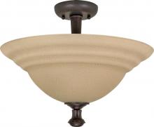  60/103 - 2-Light 16" Semi Flush Mount Dome Lighting Fixture in Old Bronze Finish with Amber Water Glass