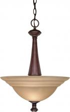  60/104 - 2-Light 16" Hanging Pendant Light Fixture in Old Bronze Finish with Amber Water Glass