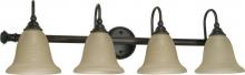  60/110 - 4-Light 32" Wall Mounted Vanity Light Fixture in Old Bronze Finish with Amber Water Glass