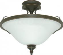  60/1102 - 3-Light Dome Semi Flush Ceiling Light Fixture in Rustic Bronze with White Satin Glass