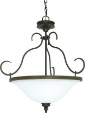  60/1105 - 3-Light Hanging Pendant Light Fixture in Rustic Bronze with White Satin Glass