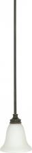  60/1106 - 1-Light Mini Pendant with Hang Straight Canopy in Rustic Bronze with White Satin Glass