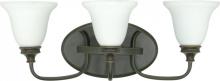  60/1108 - 3-Light Wall Mounted Vanity Light Fixture in Rustic Bronze with White Satin Glass