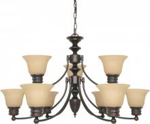  60/1275 - 9-Light 2-Tier Chandelier in Mahogany Bronze Finish with Champagne Linen Glass
