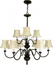 60/139 - 2-Tier 9-Light 34" Textured Black Chandelier with Ecru Diamond Shades