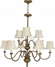  60/140 - 2-Tier 9-Light 34" Flemish Gold Finish Chandelier with Ecru Diamond Shades