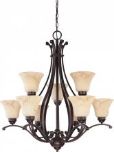  60/1403 - 9-Light 2-Tier Chandelier in Copper Espresso Finish with Honey Marble Glass Shades