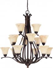  60/1404 - 15-Light 3-Tier Chandelier in Copper Espresso Finish with Honey Marble Glass Shades