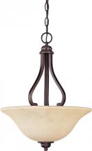  60/1409 - 3-Light Hanging Pendant Light Fixture in Copper Espresso Finish with Honey Marble Glass Shade