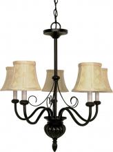  60/141 - 5-Light 24" Textured Black Chandelier with Ecru Diamond Shades