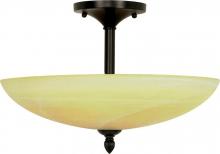  60/144 - 3-Light 16" Dome Semi Flush Ceiling Light Fixture in Textured Black Finish with Gold Washed