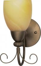  60/149 - 1-Light 7" Wall Mounted Vanity Light Fixture in Flemish Gold Finish with Gold Washed Alabaster