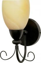  60/154 - 1-Light 7" Wall Mounted Vanity Light Fixture in Textured Black Finish with Gold Washed Alabaster