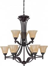  60/1723 - 9-Light Medium 2-Tier Chandelier in Mountain Lodge Finish with Toasted Honey Glass