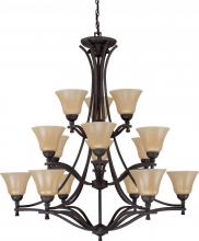  60/1724 - 15-Lightss 3-Tier Large Chandelier in Mountain Lodge Finish with Toasted Honey Glass