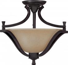  60/1729 - 2-Light Semi Flush Ceiling Light Fixture in Mountain Lodge Finish with Toasted Honey Glass