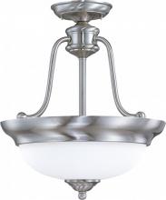  60/1807 - 3-Light Semi-Flush Mounted Ceiling Light in Brush Nickel Finish and White Satin Glass