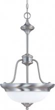  60/1809 - 3-Light Hanging Pendant Light Fixture in Brush Nickel Finish and White Satin Glass