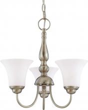  60/1821 - Dupont - 3 Light Chandelier with Satin White Glass - Brushed Nickel Finish