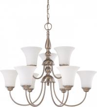  60/1903 - 9-Light 2-Tier Brushed Nickel Chandelier with White Satin Glass and (9) 13W GU24 Bulbs Included