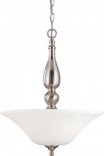  60/1908 - 3-Light Hanging Pendant Light Fixture in Brushed Nickel Finish with White Satin Glass and (3) 13W