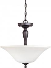  60/1927 - 3-Light Hanging Pendant Light Fixture in Dark Chocolate Bronze and White Satin Glass and (3) 13W