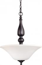  60/1928 - 3-Light Hanging Pendant Light Fixture in Dark Chocolate Bronze and White Satin Glass and (3) 13W