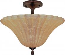  60/2407 - 3-Light Close-To-Ceiling Semi Flush Ceiling Light in Copper Bronze Finish with Champagne Linen