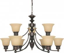  60/3131 - 9-Light 2-Tier Chandelier in Mahogany Bronze Finish with Champagne Linen Glass and (9) 13W GU24