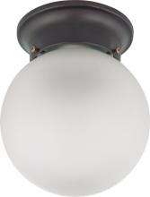  60/3154 - 1-Light Flush Mount Ball Ceiling Light Fixture in Mahogany Bronze Finish with Frosted White Glass