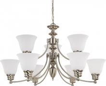  60/3306 - 2-Tier 9-Light Large Chandelier in Brushed Nickel Finish with Frosted White Glass and (9) 13W GU24