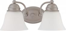  60/3318 - 2-Light Vanity Fixture in Brushed Nickel Finish with Frosted White Glass and (2) 13W GU24 Lamps