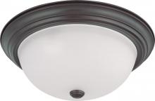  60/3337 - 3-Light 15" Flush Mount Ceiling Light in Mahogany Bronze Finish with Frosted White Glass and (3)