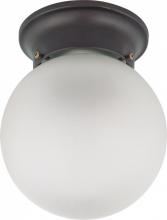  60/3344 - 1-Light Flush Mount Ball Ceiling Light in Mahogany Bronze Finish with Frosted White Glass and (1)