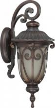  60/3922 - 1-Light Large Outdoor Wall Lantern (Arm Down) with Photocell in Burlwood Finish with Frosted Wheat