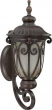  60/3923 - 1-Light Medium Outdoor Wall Lantern (Arm Up) with Photocell in Burlwood Finish with Frosted Wheat